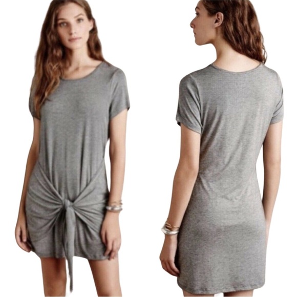 Anthropologie Dolan Left Coast Gray Tie Front T-Shirt Dress, Casual Minimalist M - Picture 1 of 8